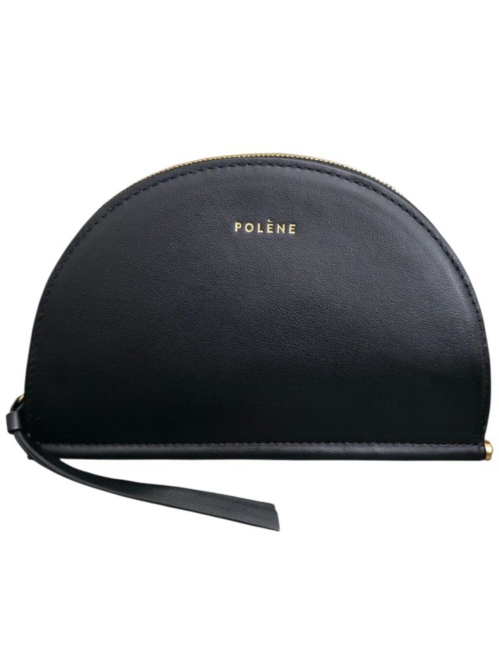 Polene Half Moon Wallet Black Smooth Calfskin Leather Zip Around Demie Lune